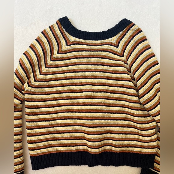 Madewell Arden VNeck Multi Cotton Slouchy Striped Sweater Sz XL 90s Gilmore Girl - Picture 9 of 10